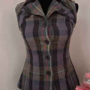 Plaid Sleeveless Button-Up Women's Top